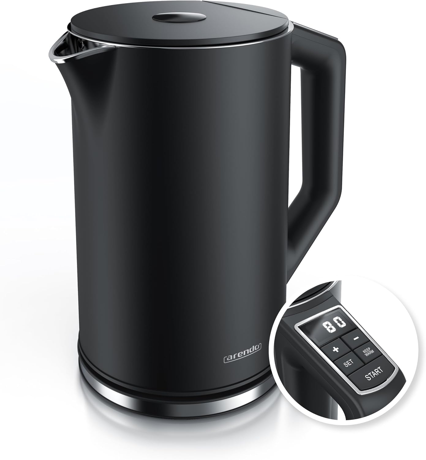 Nerezová kanvica Arendo 40 – 100 stupňov, 1,5l , 2200 W, čierna