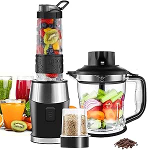 WAWORIO Frullatore Portatile, Prenosný mixér, 3 v 1 mini na smoothie 700 W/sekáč/mlynček s 570 ml fľašou, elektrický