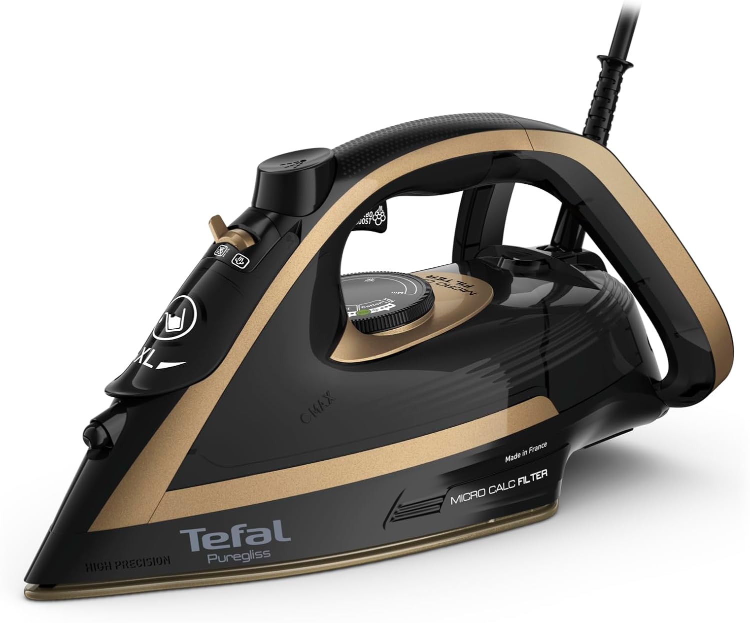 Parná žehlička Tefal Puregliss, 3000 W FV8064 čierna/zlatá -b trieda-bez krabice