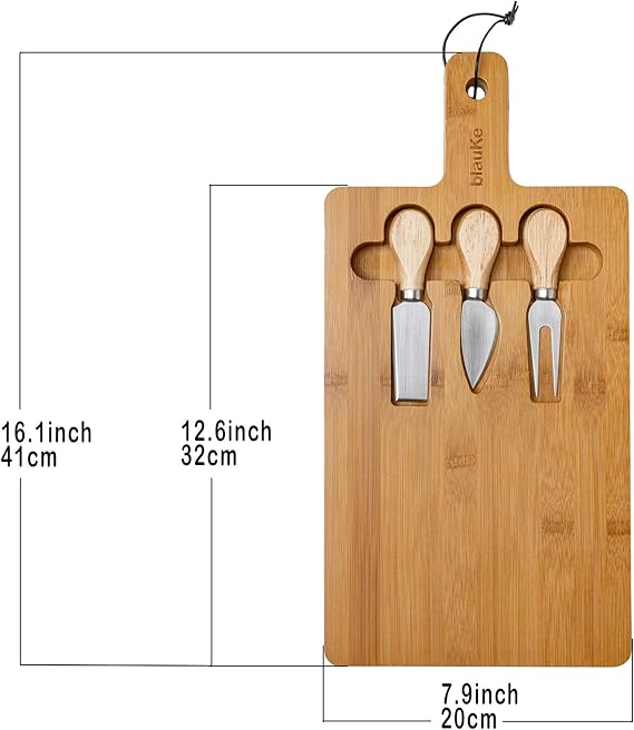 BlauKe® bambusová doska na syr s 3 nožmi na syr, B-trieda