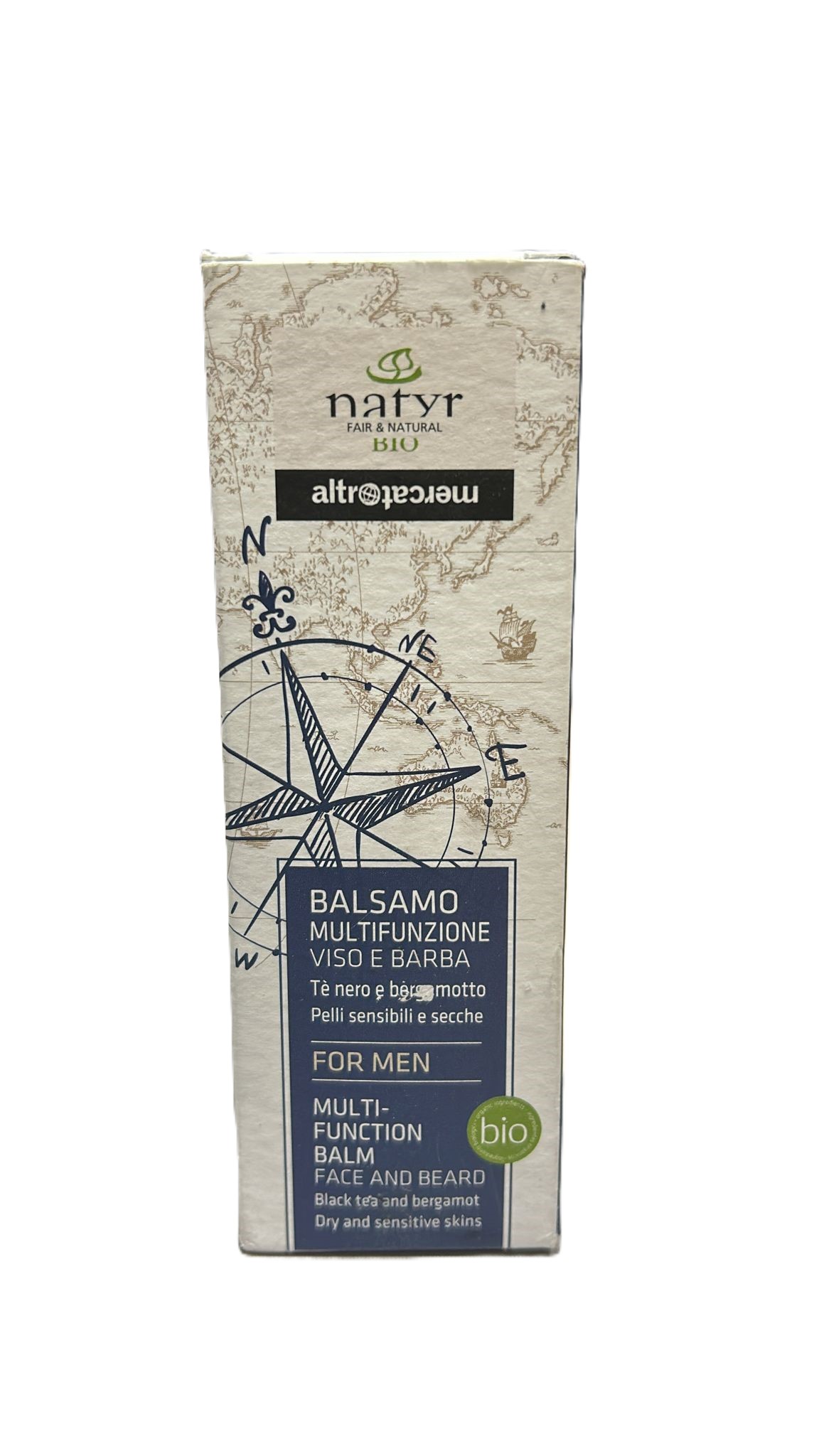 Natyr Bio Multifunkčný balzam na tvár a bradu – čierny čaj a bergamot 50ml, odlomený dávkovač