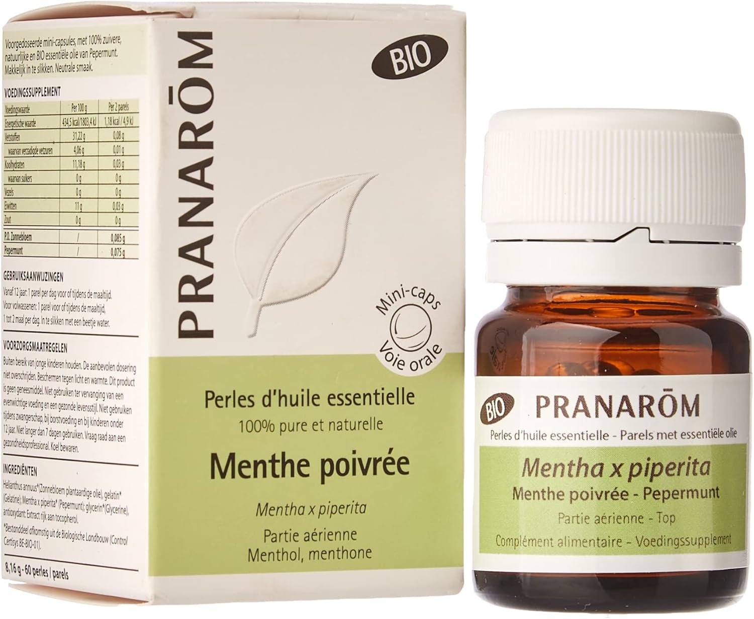 Pranarôm Organické perly esenciálnych olejov Mäta pieporná 60 ks-poškodená krabica