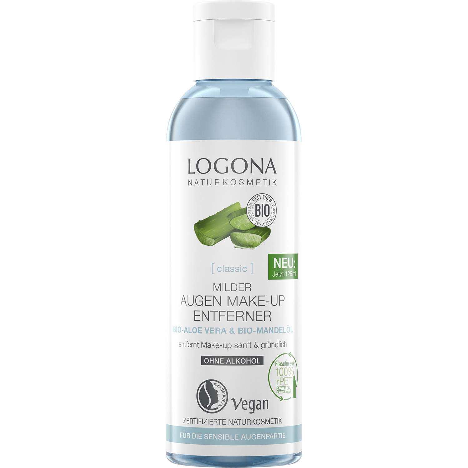 LOGONA Prírodný odličovač očí s bio aloe vera a mandľovým olejom 125 ml