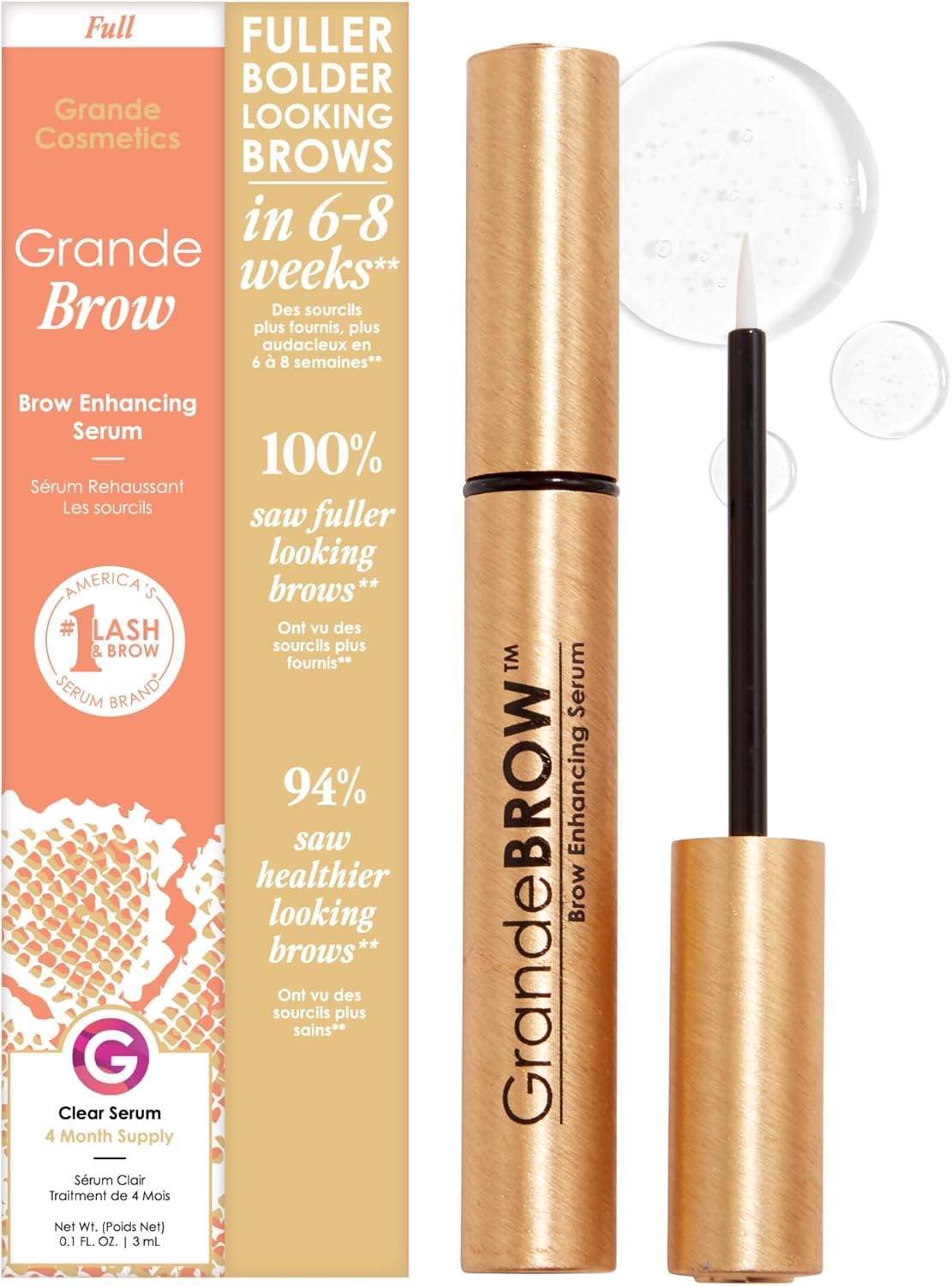 Sérum na obočie Grande Cosmetics GrandeBROW pre plný, výrazný vzhľad obočia 3 ml