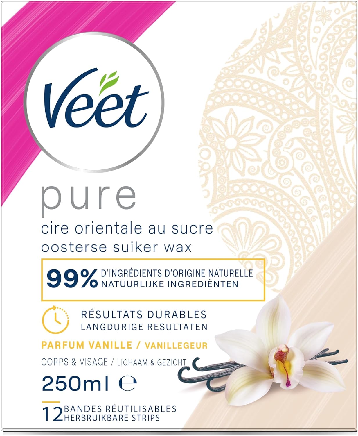 Veet pure Orientálna príchuť horúci cukrový vosk vanilka – tvár a telo, 250ml (bez krabičky a príslušenstva)