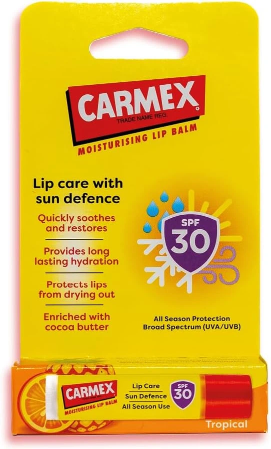 CARMEX hydratačný balzam na pery SPF 30 tropické ovocie 4,25 g, EXP:02/2026