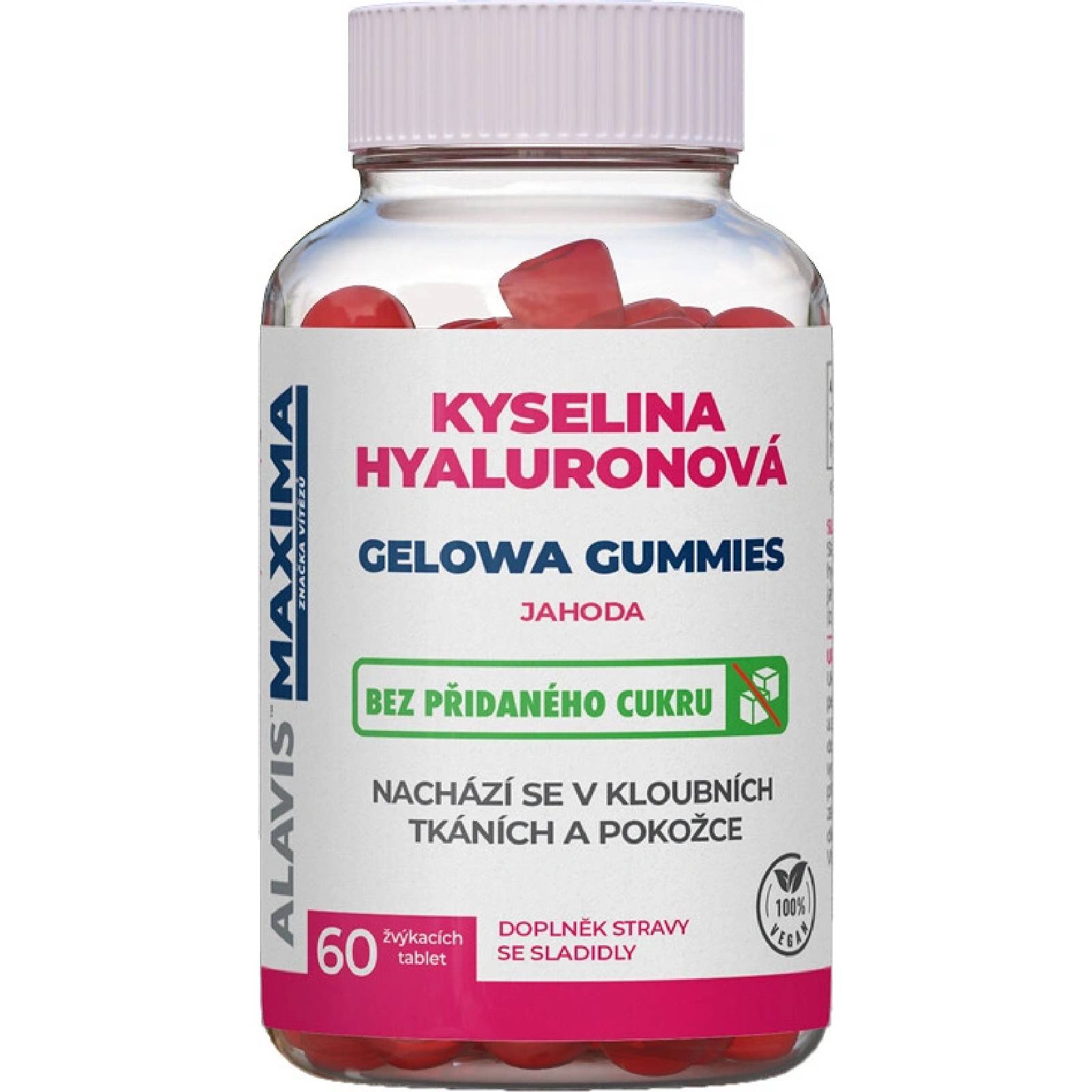 ALAVIS MAXIMA Kyselina hyalurónová GELOWA GUMMIES Jahoda, 60 žuvacích tabliet Exp.: 2027+