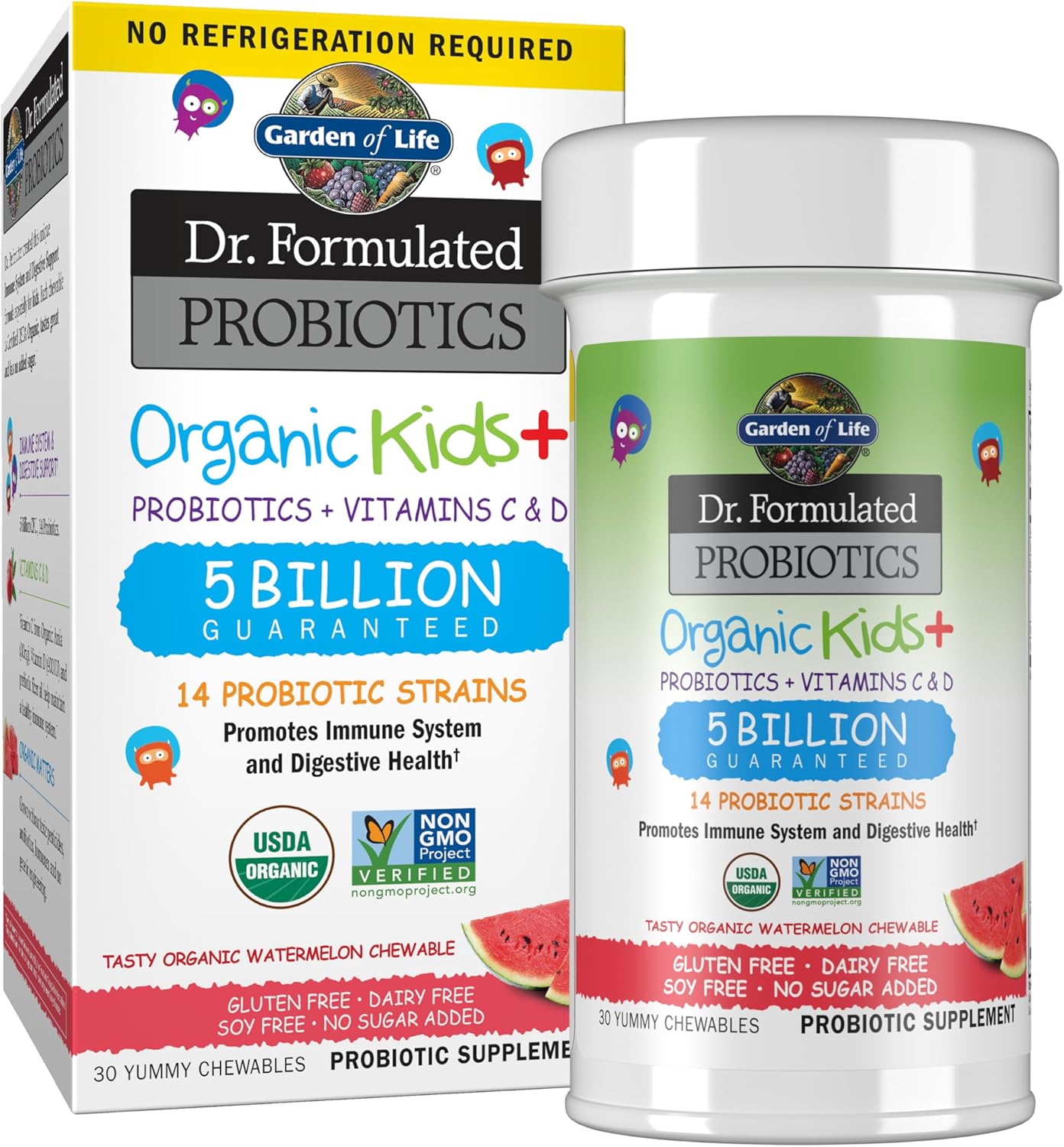 Garden of Life Dr. Formulated Organic Kids + Probiotics + Vitamin C & D žuvacie mäkké tobolky na podporu imunitného systému príchuť Watermelon 30 tbl