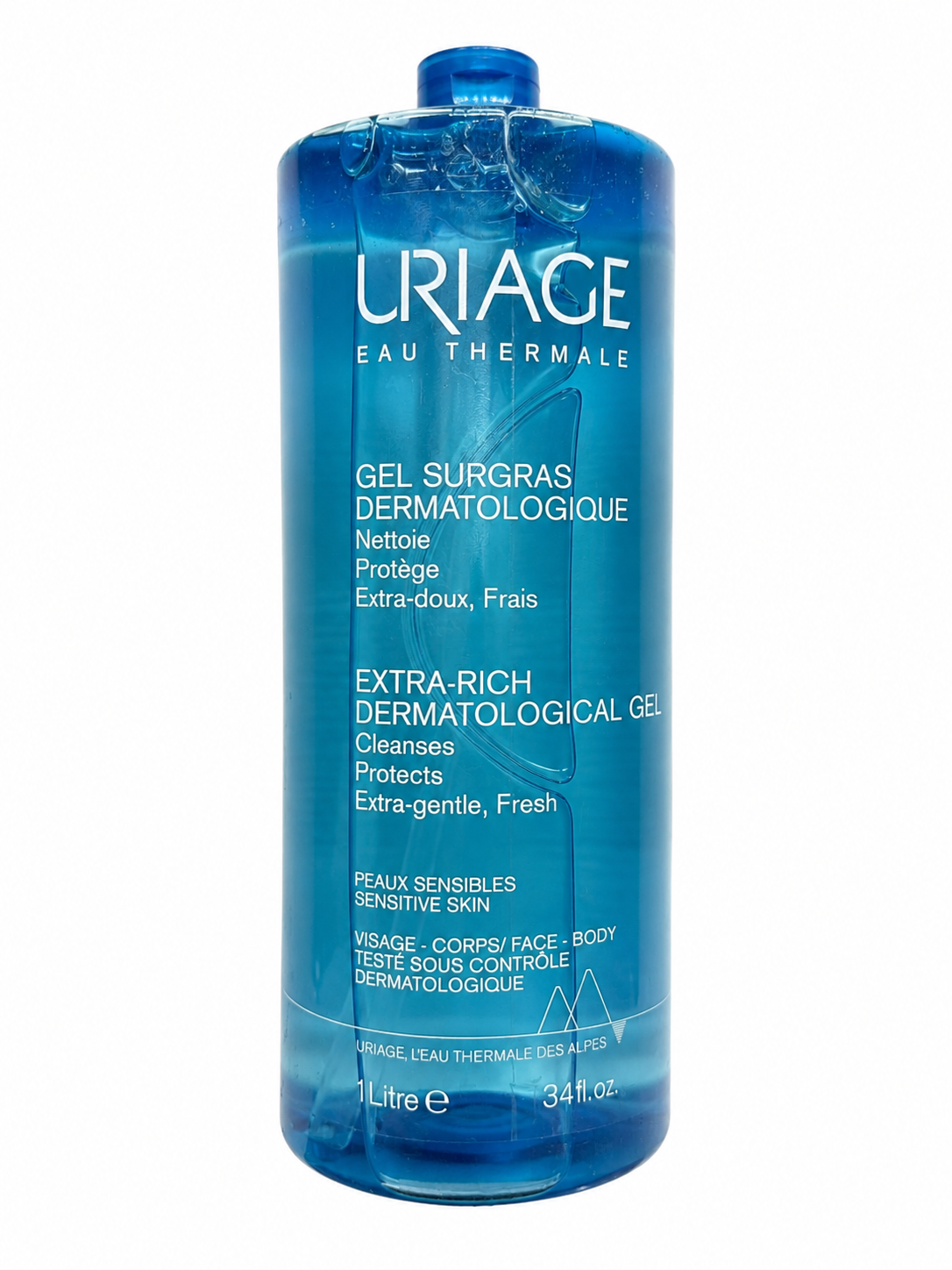 E-shop Uriage Extra-Rich Dermatological Gel 1L – jemný čistiaci gél na tvár a telo (poškodený aplikátor)
