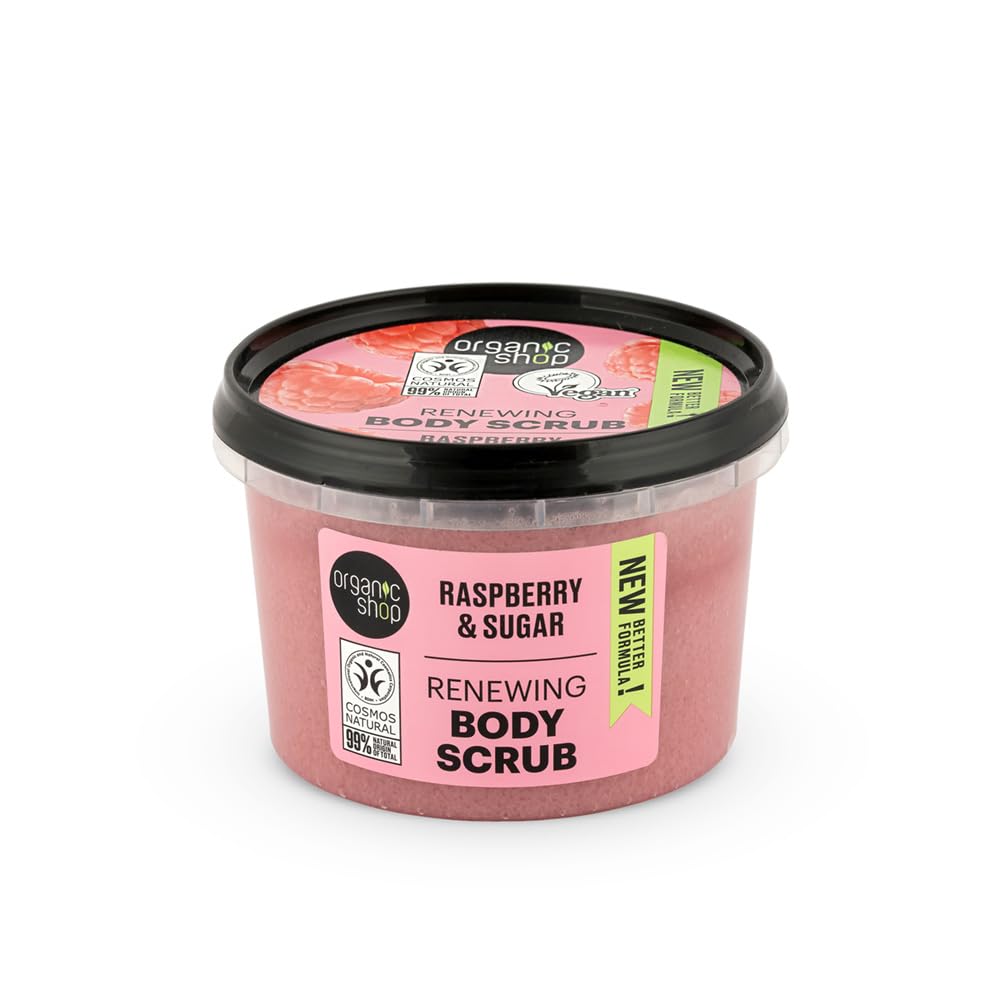 E-shop organic shop Obnovujúci telový peeling Malina a cukor, 250 ml