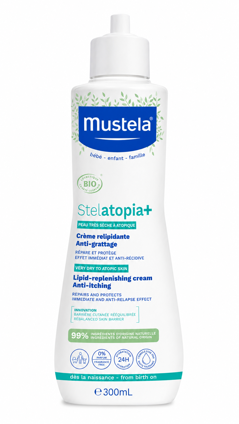 Mustela Stelatopia+ Lipid-Replenishing Cream pre suchú až atopickú pokožku bábätiek 300ml (poškodený aplikátor)