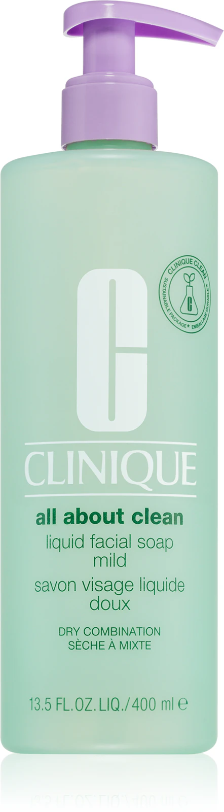 Clinique Liquid Facial Soap Mild tekuté mydlo pre suchú a zmiešanú pleť, 400 ml, zlomený aplikátor
