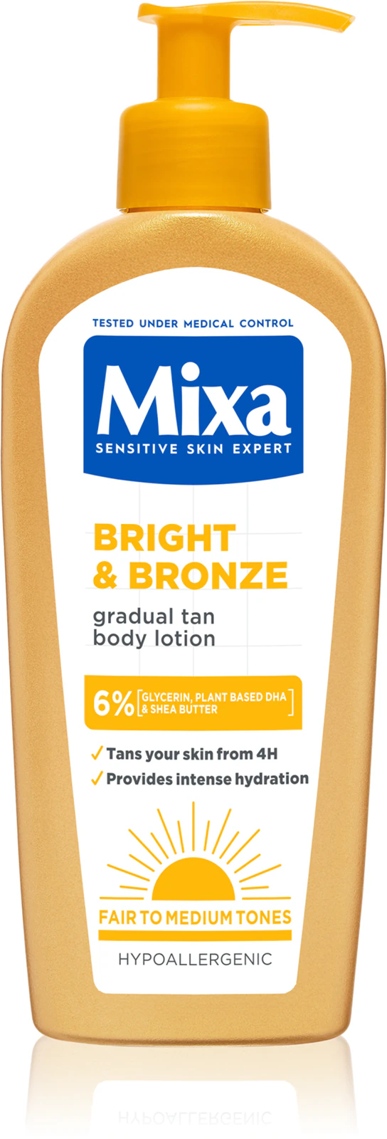 Mixa Bright & Bronze výživný telový krém pre postupné opálenie 250 ml,