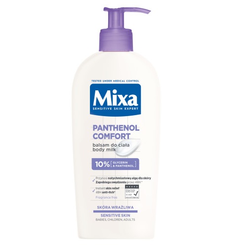 Mixa Panthenol Comfort upokojujúce telové mlieko na veľmi citlivú pokožku 400 ml, (poškodený aplikátor)