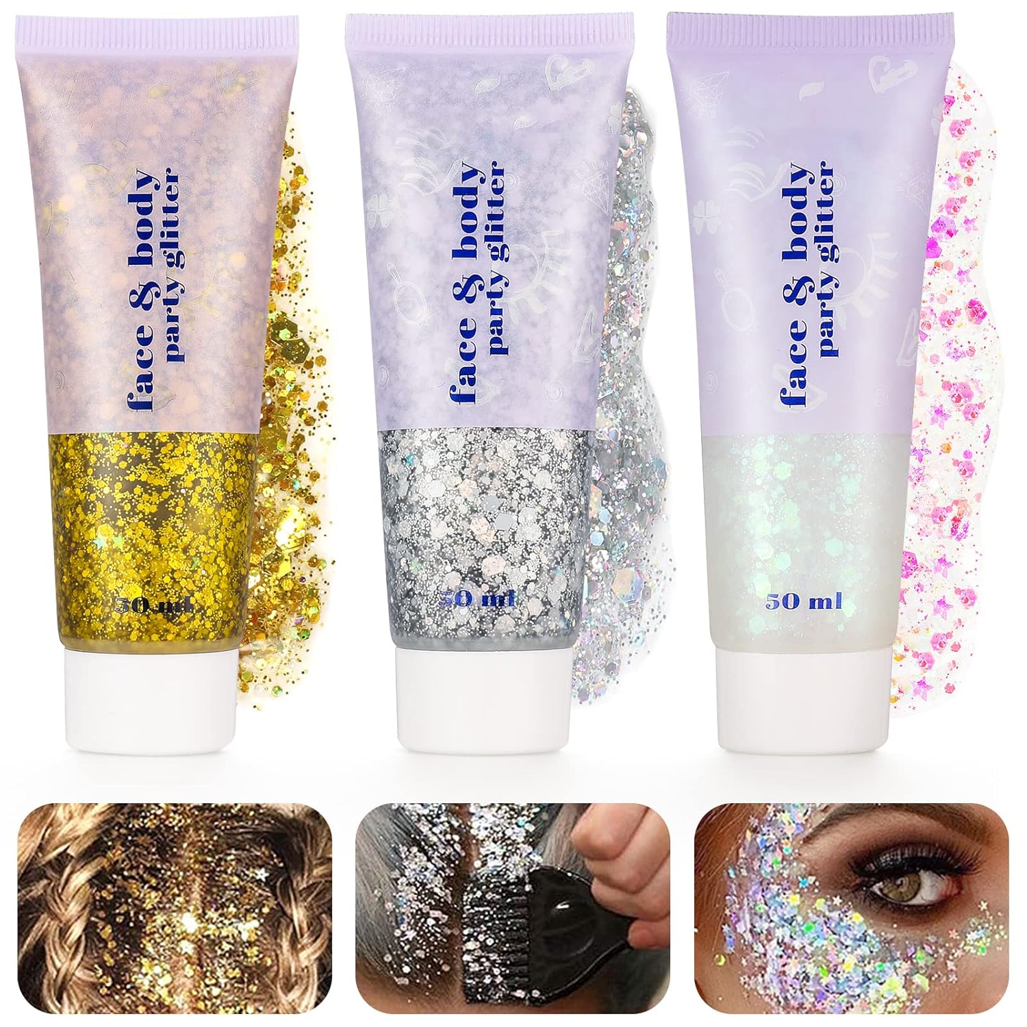 Xinstroe 3 kusy telového gelu Glitter Sequins Chunky Glitter