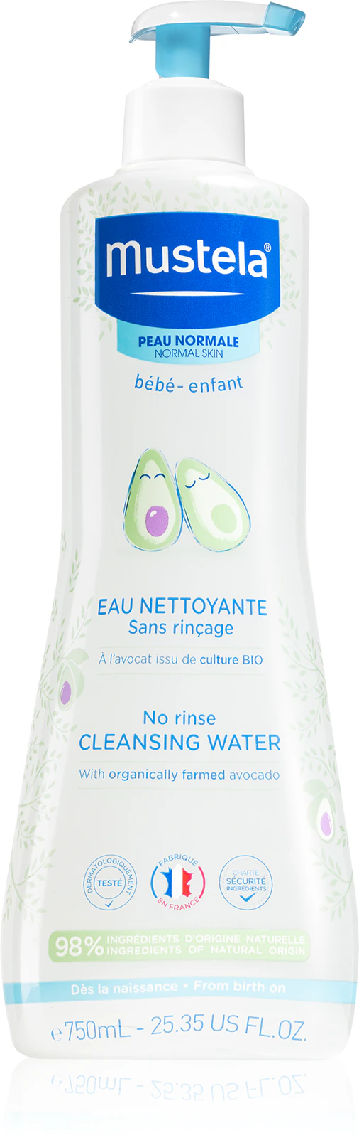 Mustela Bébé No Rinse Cleansing Water čistiaca voda pre deti od narodenia 750 ml (poškodený aplikátor)