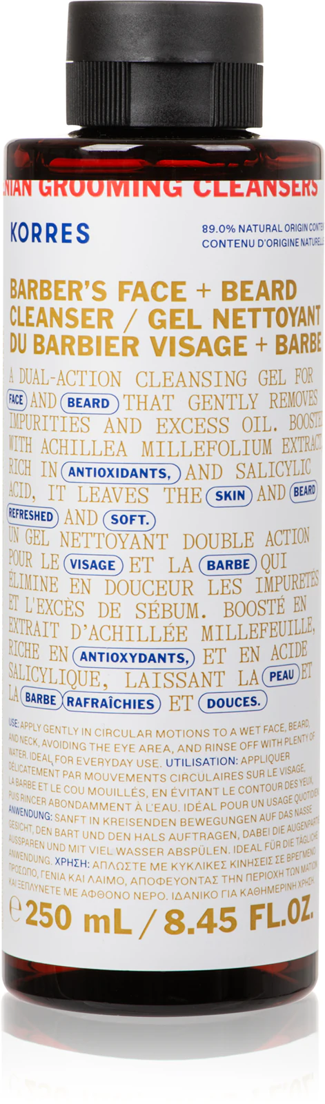 Korres Athenian Grooming čistiaci gél na tvár a fúzy 250 ml (poškodený aplikátor)