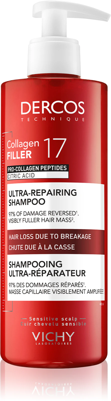 Vichy Dercos Collagen Filler 17 hĺbkovo regeneračný šampón proti lámavosti vlasov 400 ml, (poškodený aplikátor)