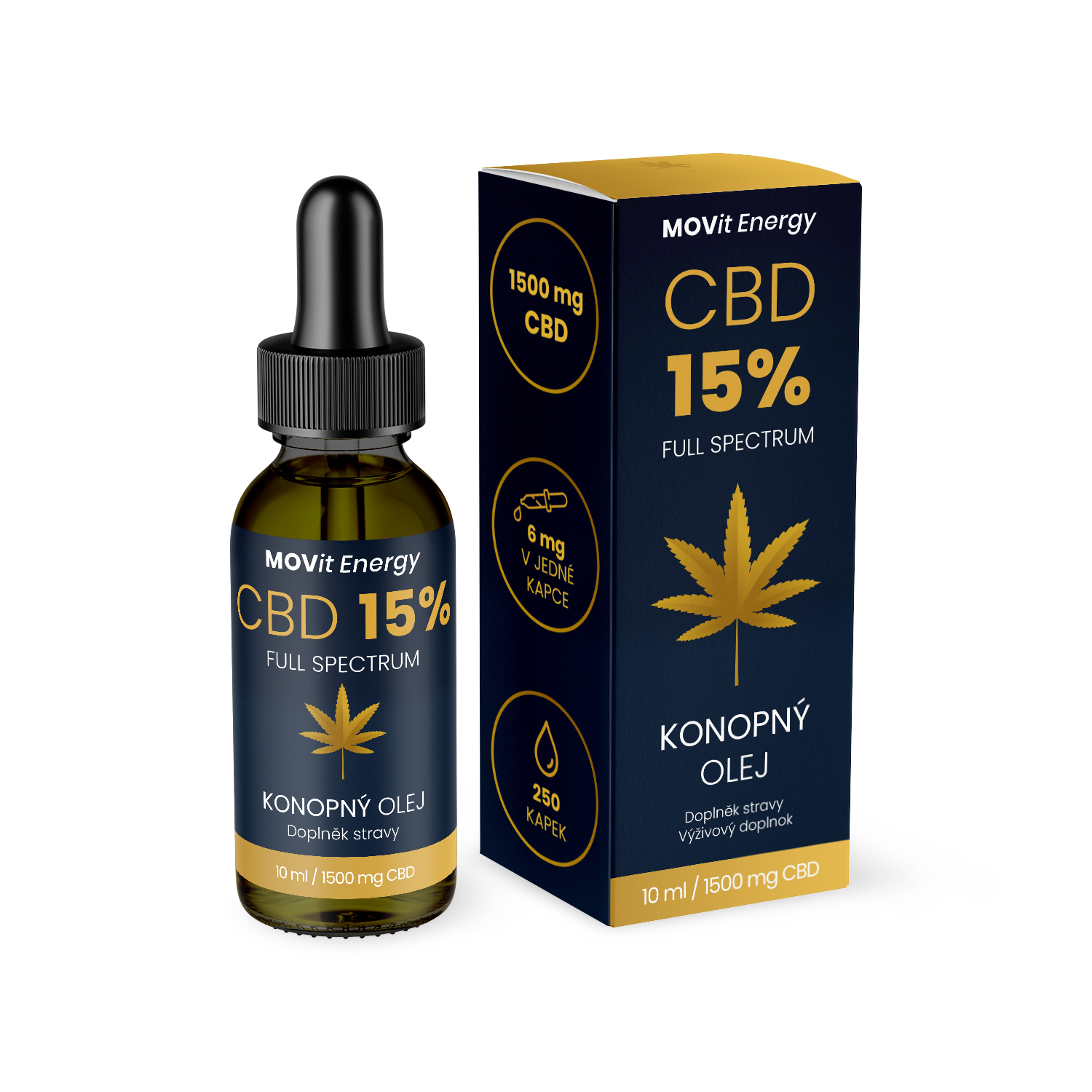 MOVit Energy CBD 15 % Full Spectrum – konopný olej, 10 ml / Exp.: 01/2026 /