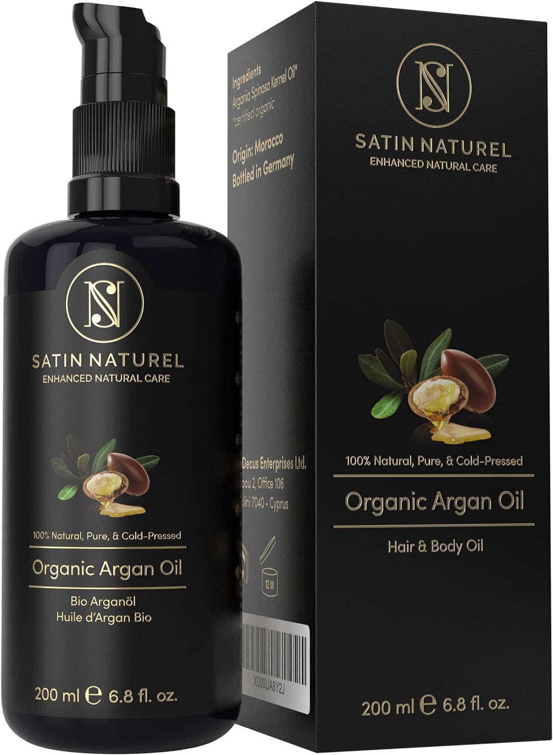 Satin Naturel Arganový olej na vlasy, pokožku a nechty, 200 ml