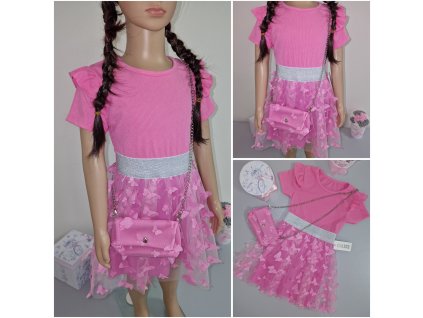 Dívčí šaty Pink motýlek s kabelkou