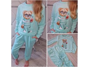 Dívčí velurová souprava Medvídek tyrkys