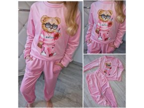 Dívčí velurová souprava Medvídek pink