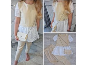 Dívčí souprava s kabelkou béž