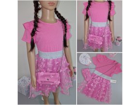 Dívčí šaty Pink motýlek s kabelkou