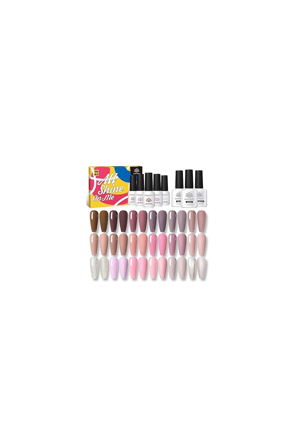 Born Pretty UV lak na nehty Nude Colors hnedá sada, 21ks