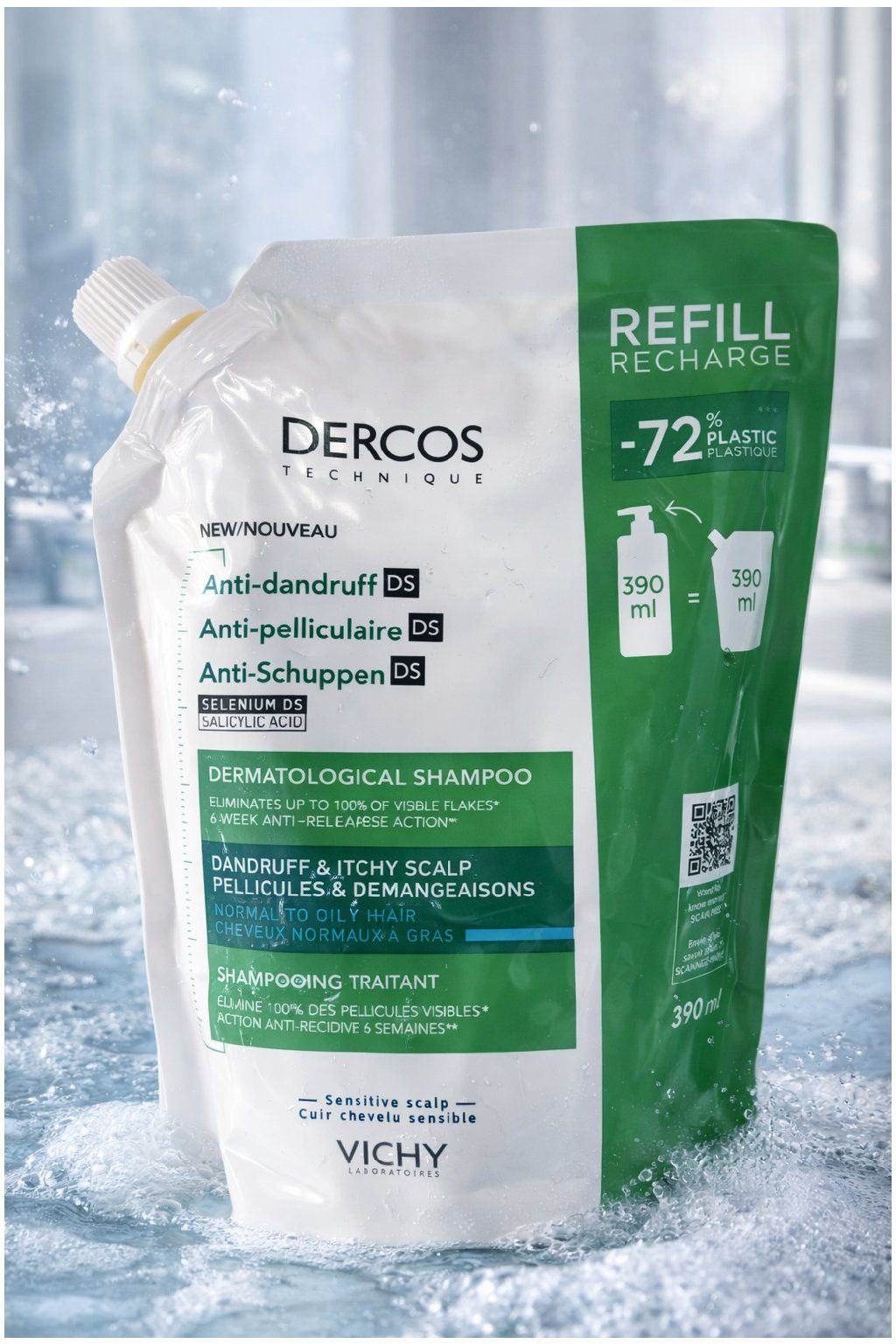 Vichy Dercos Anti-Dandruff DS dermatologický šampon – náhradní náplň 390 ml