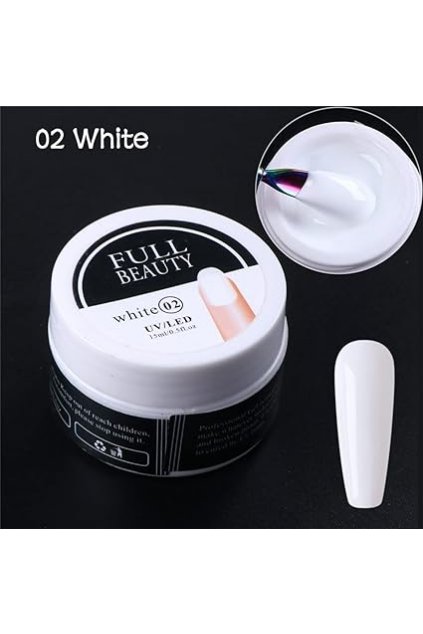 FULL BEAUTY white 02 stavební gel pro prodlužování a opravu nehtů 15ml