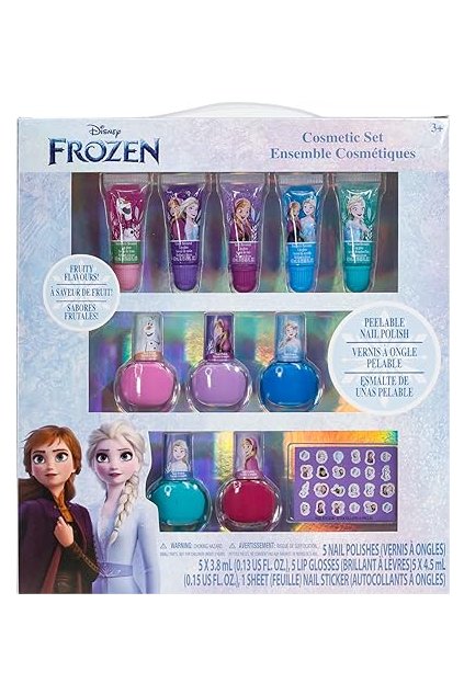 Disney Frozen 2 - Townley Girl Super trblietavý kozmetický make-up pre dievčatá s leskom na pery, Nálepky na nechty - 11 ks