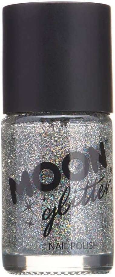 Holografický třpytivý lak na nehty od Moon Glitter - Silver - Sparkle and Shine lak na nehty - 14 ml