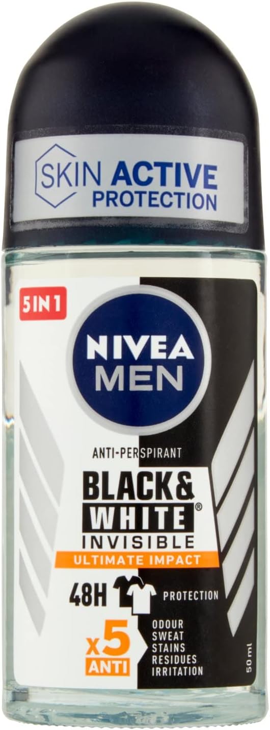 NIVEA 48h bílo-černý pánský deodorant le roll-on de 50mL