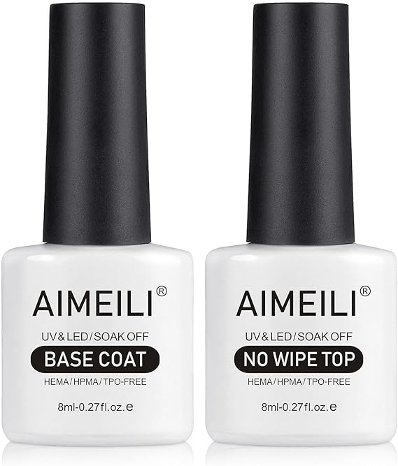 AIMEILI Base Coat & No Wipe Top, 2 x 8ml