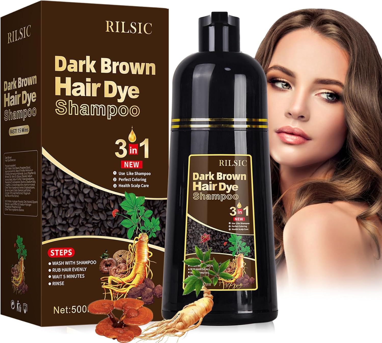 RILSIC RILSIC- Šampon na barvení vlasů 3 v 1  barva Coffee-brun foncé, 500ml