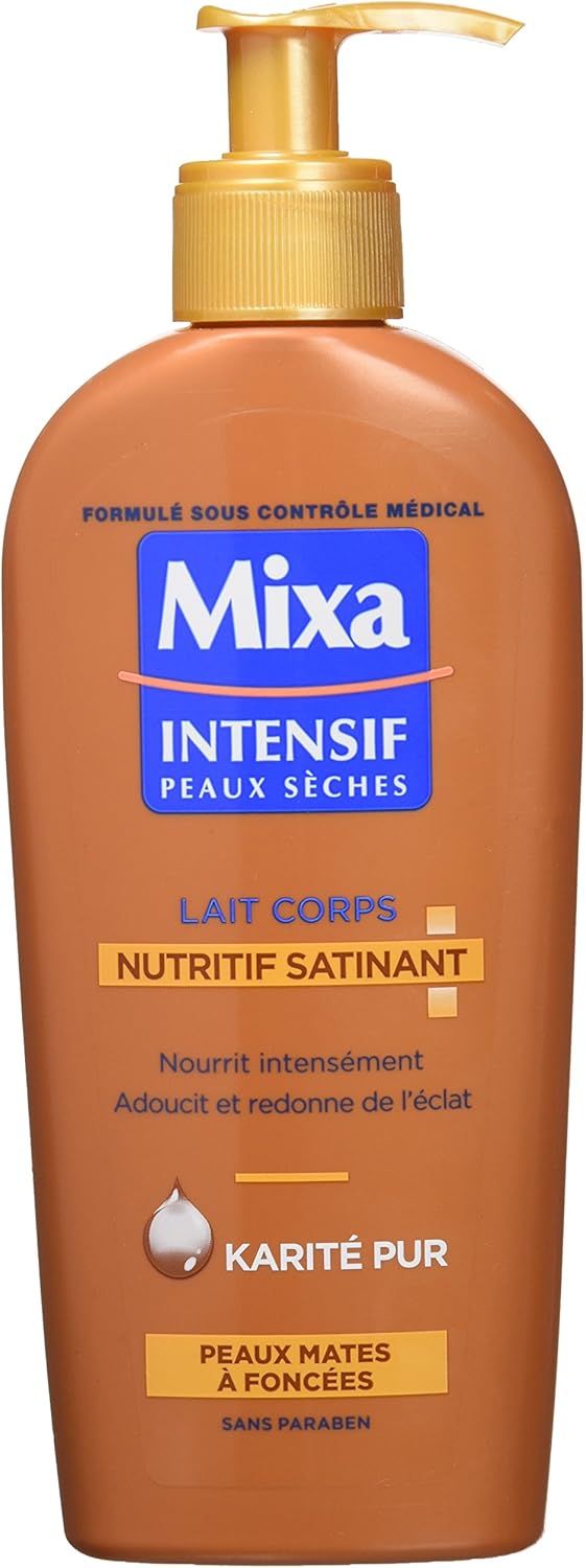 Mixa tělové mléko pro suchou pokožku Satin s bambuckým máslem pro tmavou pokožku 250 ml