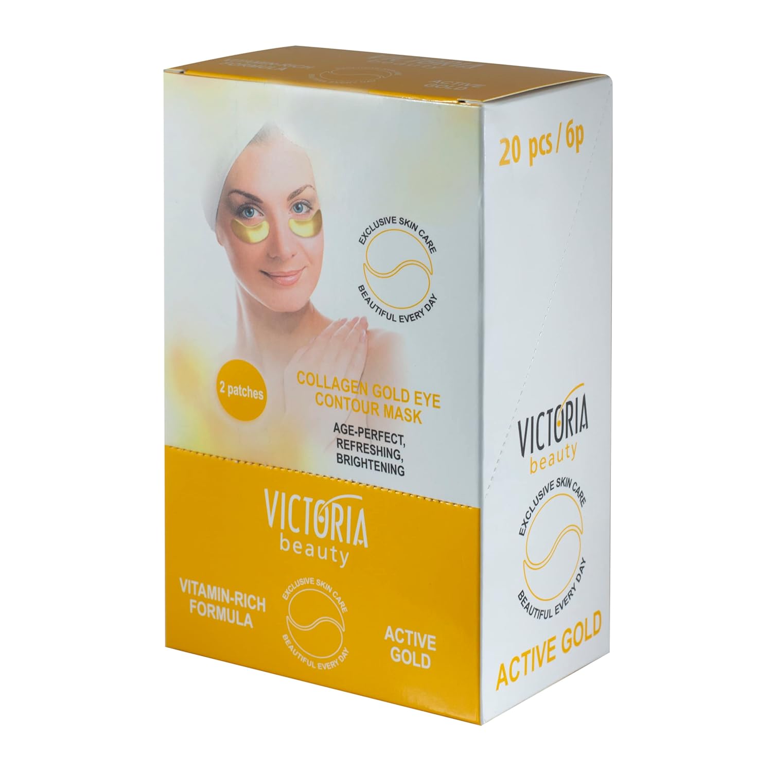 Victoria Beauty 20 ks kolagenových polštářků pod oči 2 ks proti tmavým kruhům s 24karátovým zlatem--poškozená krabice