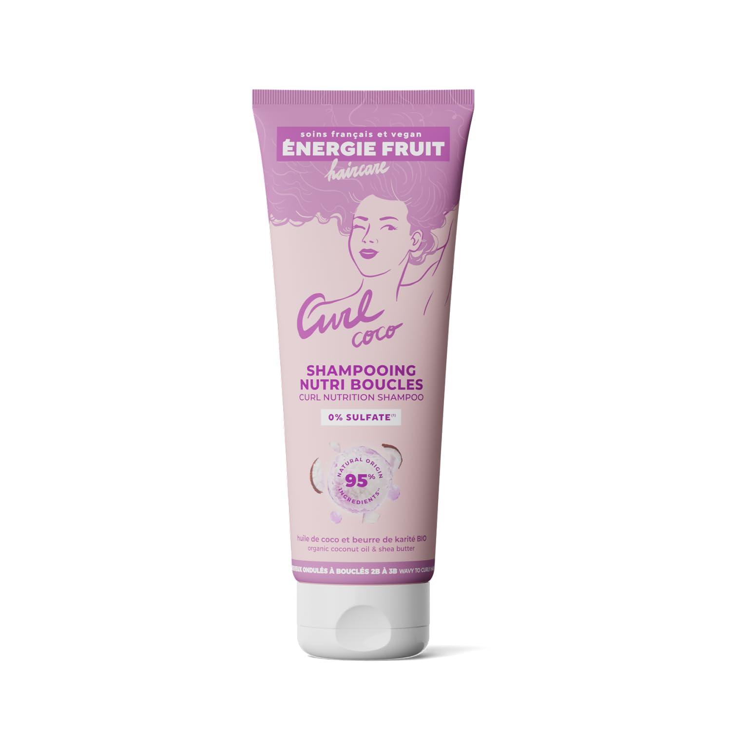 ENERGIE FRUIT Bezsulfátový šampon BIO kokosové a bambucké máslo pro silné kudrnaté vlasy 250 ml