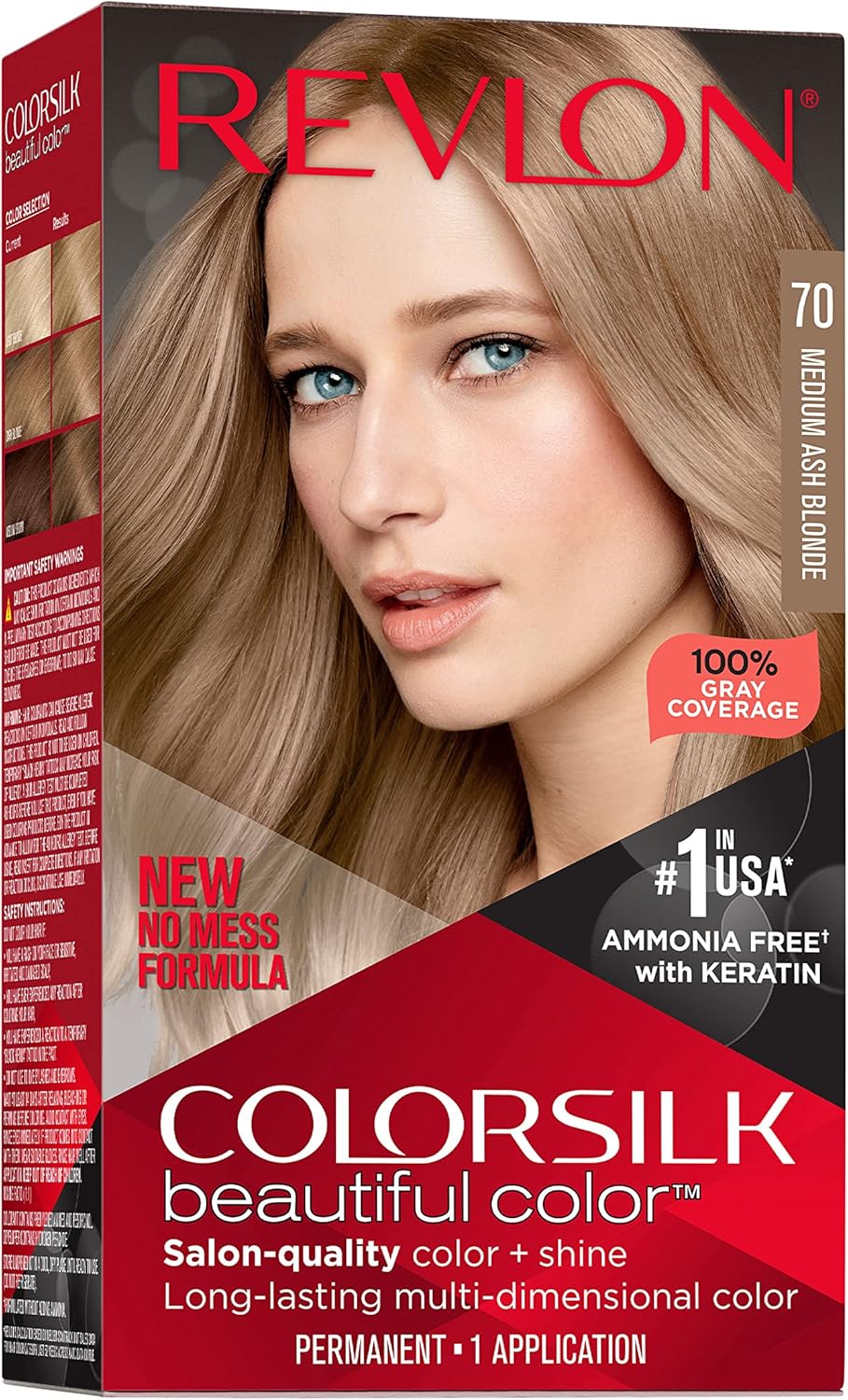 Revlon Colorsilk beautiful color Permanentní barva na vlasy s keratinem, bez amoniaku, 70 MED ASH BLONDE