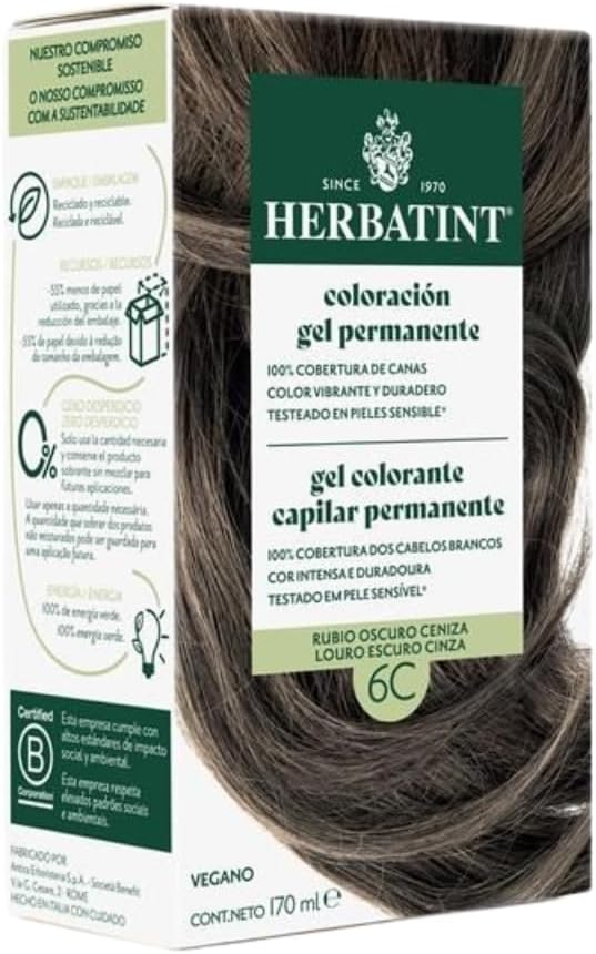 Herbatint Permanentní gelová barva na vlasy 6C TMAVÝ POPEL BLOND - 170 ml