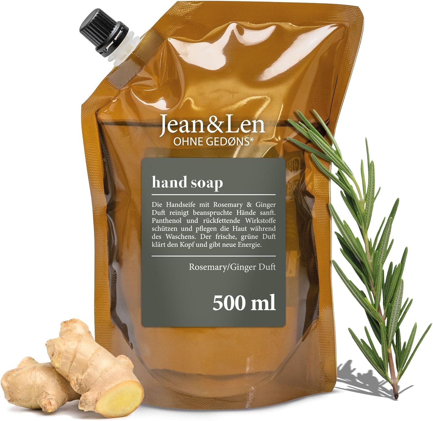 Jean & Len Jean&Len Hydratační tekuté mýdlo - s rozmarýnově zázvorovou vůní, 500ml refill