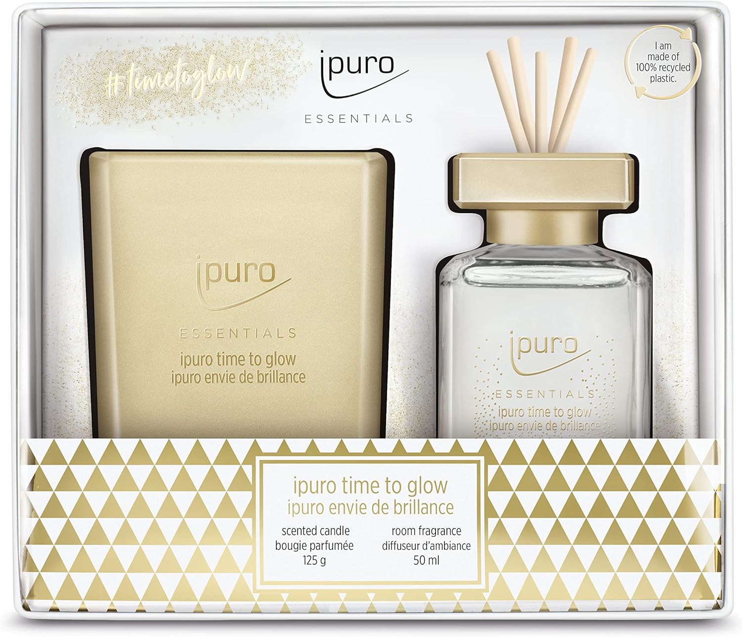 ipuro Essentials Sada Time to Glow Vůně do pokoje 50 ml a vonná svíčka 125 g