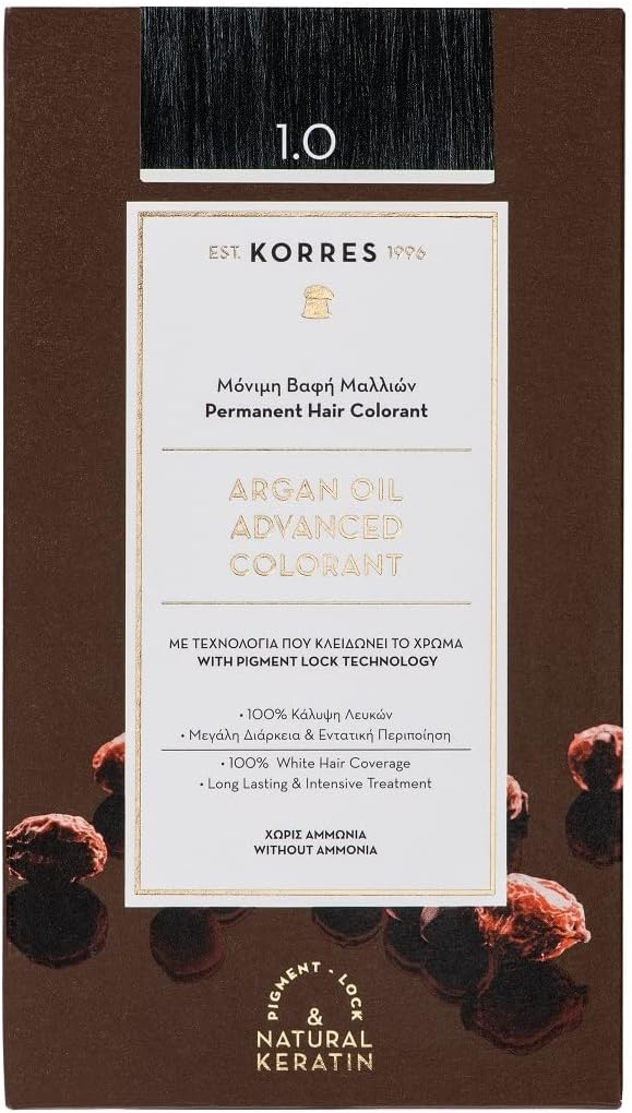 Korres Argan Oil Advanced permanentní barva na vlasy- 1.0 černá