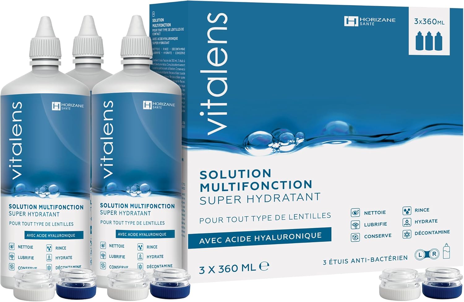 Horizane vitalens Multifunkční roztok na kontaktní čočky 5x360ml+2 pouzdra-bez krabice