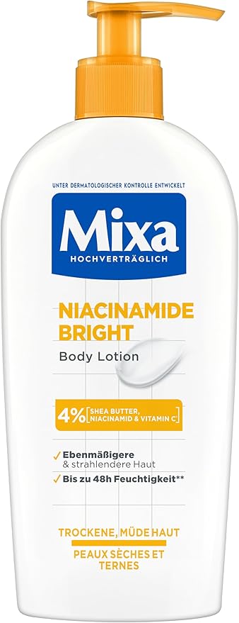 Mixa Niacinamide Bright - Výživné tělové mléko se 4% bambuckým máslem, niacinamidem a vitamínem C,250 ml