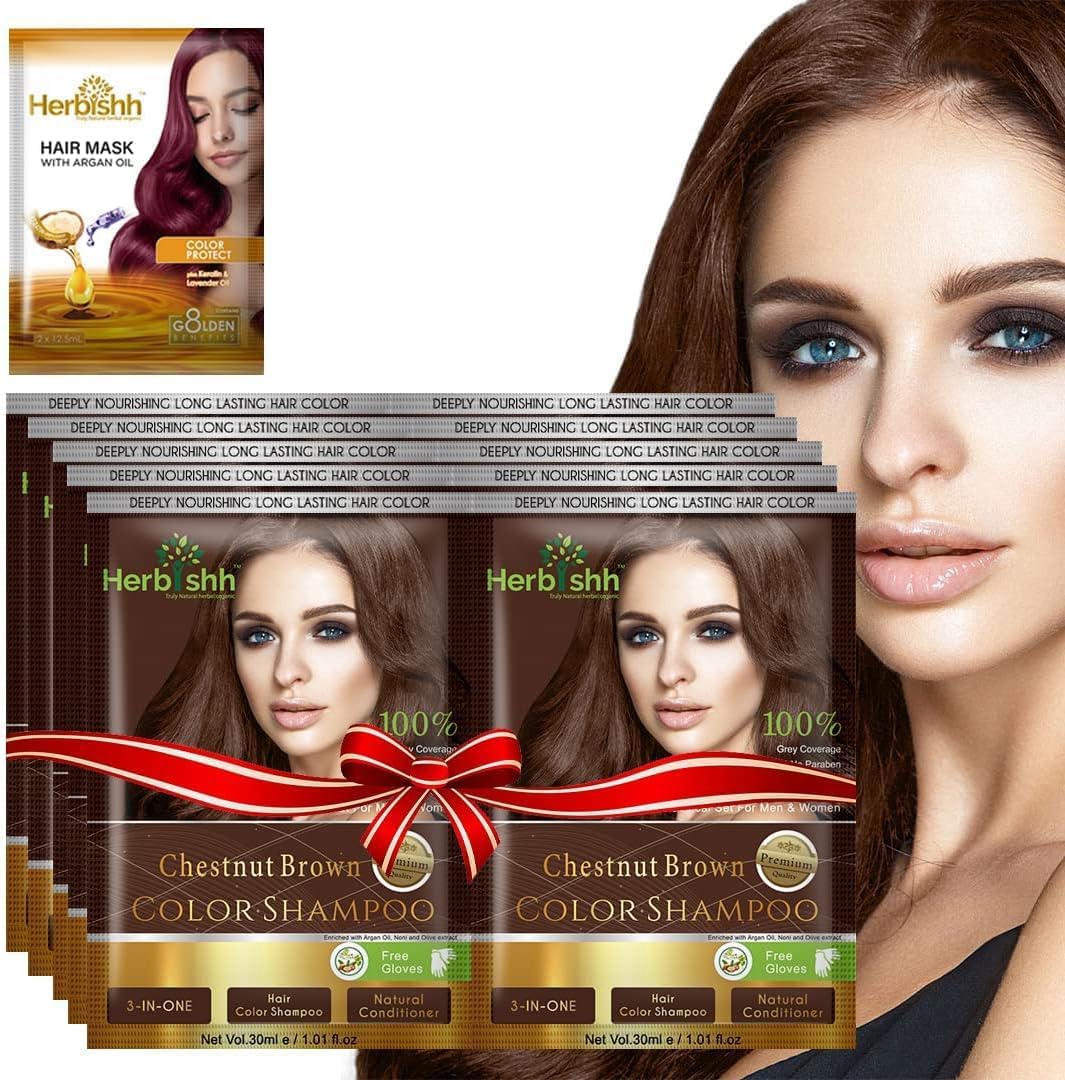 Herbishh Přírodní šampon pro šedivé vlasy – kaštanovohnědá 10x30ml cestovní balení