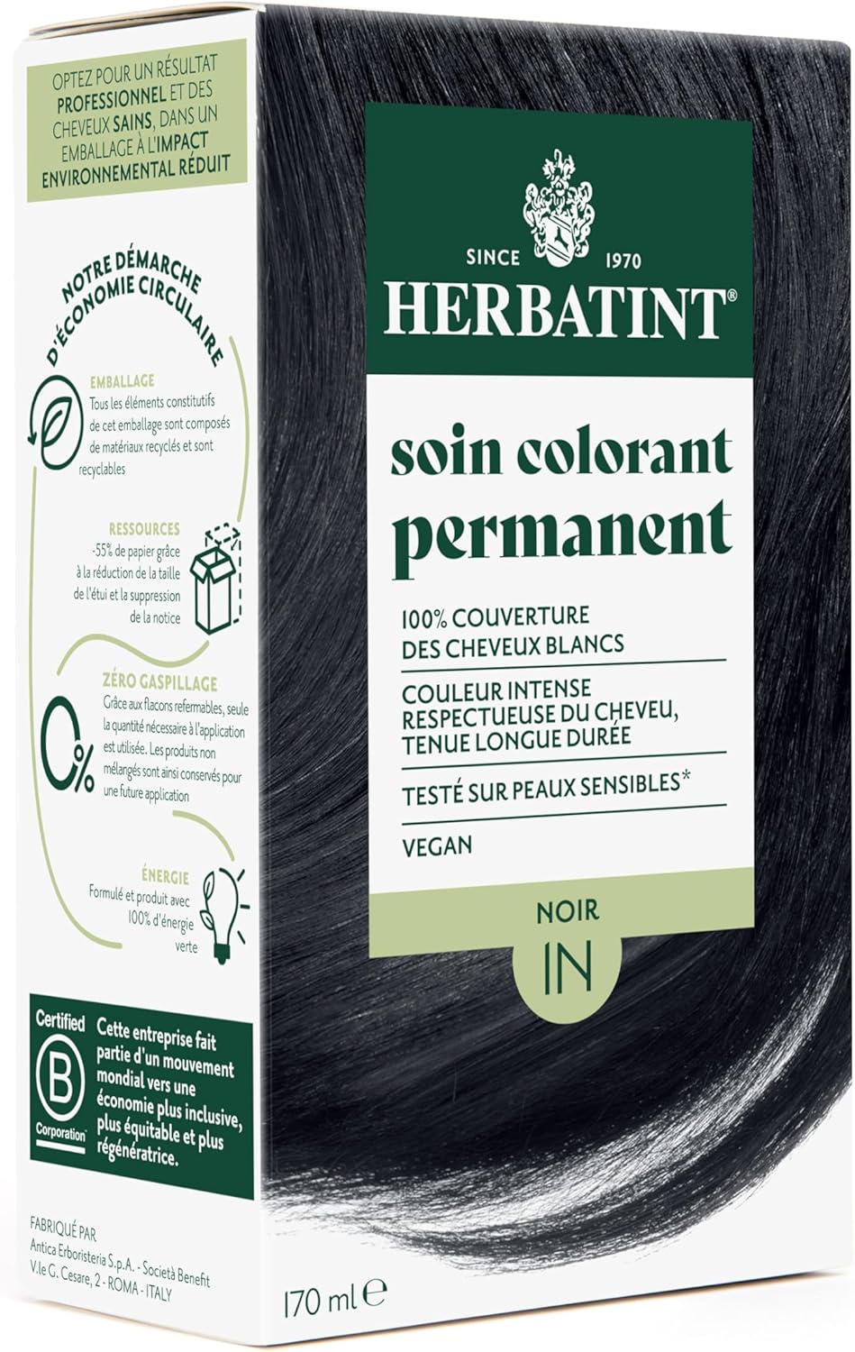 Herbatint Permanentní barva na vlasy 1N Černá - 170 ml Bez amoniaku