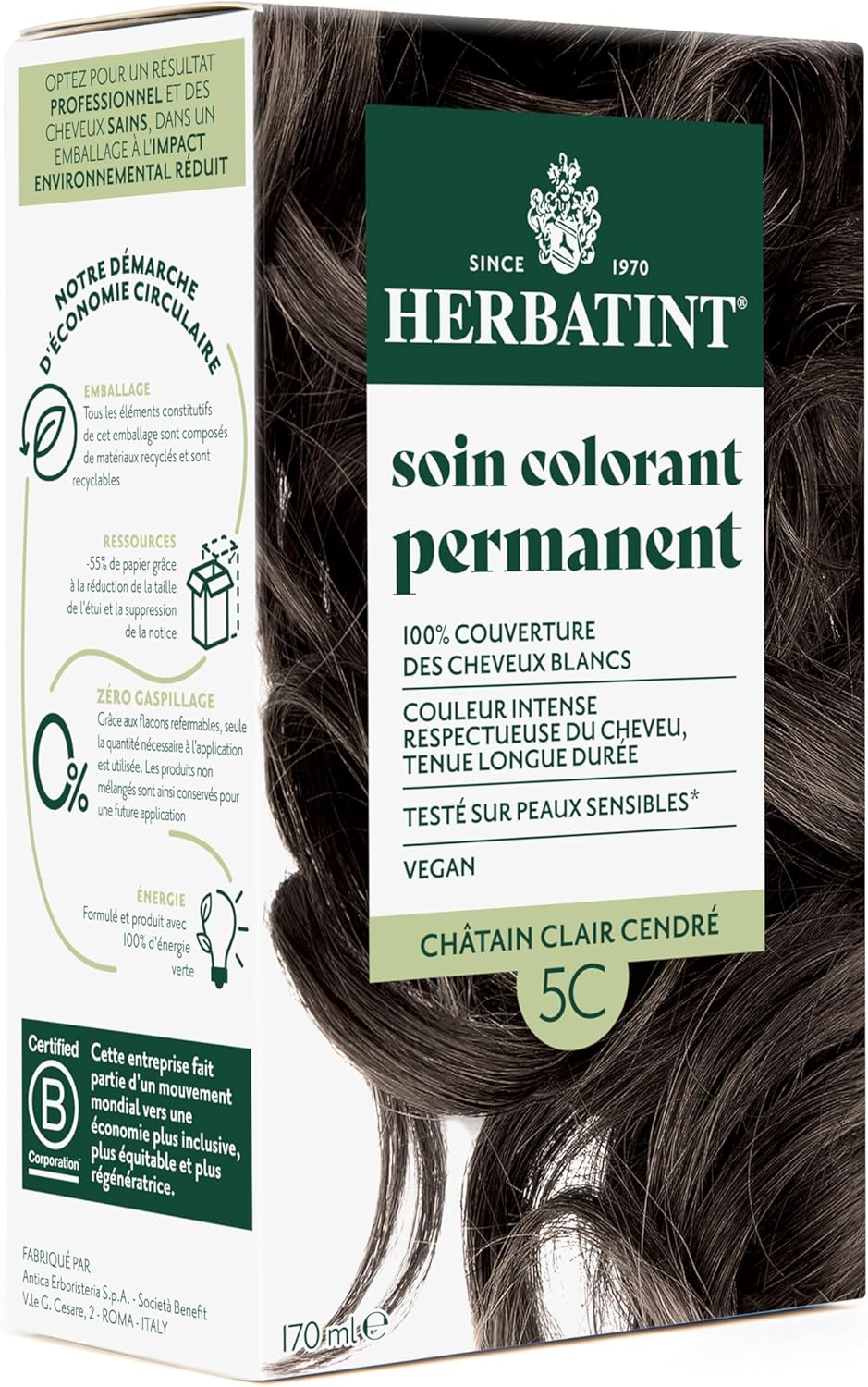 Herbatint Permanentní barva na vlasy 5C Světle popelavě hnědá - 170 ml Bez amoniaku